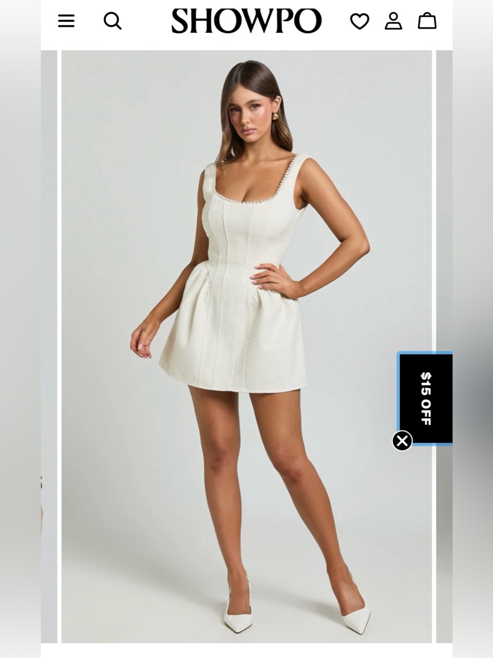 Showpo. Cream Textured Mini Dress with Sculpted Bodice